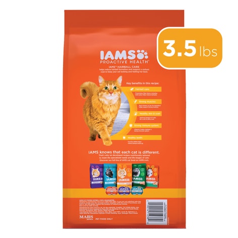 IAMS PROACTIVE HEALTH Hairball Care Adult Dry Cat Food with Chicken & Salmon 1.59kg Bag image 1