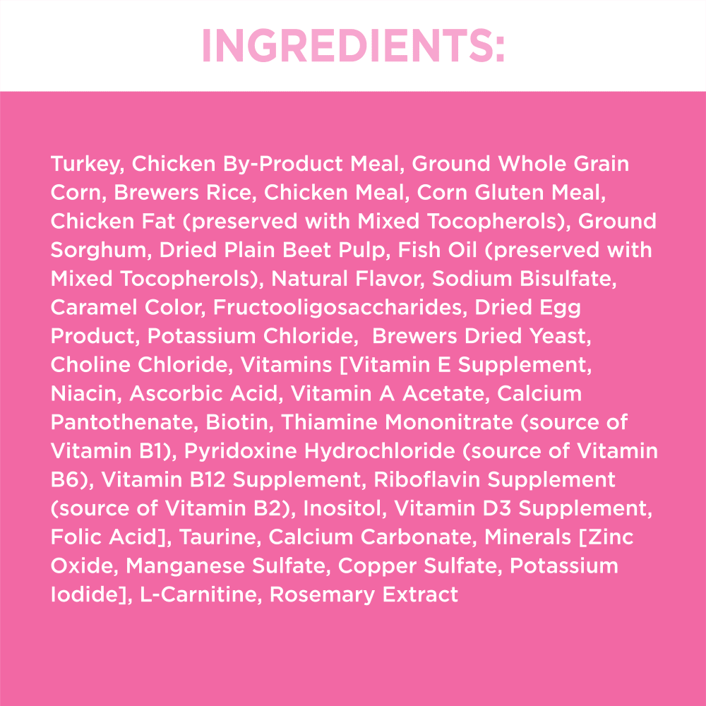 IAMS Proactive Health Adult Dry Cat Food Healthy Digestion with Chicken & Turkey 1.36kg Bag ingredients image