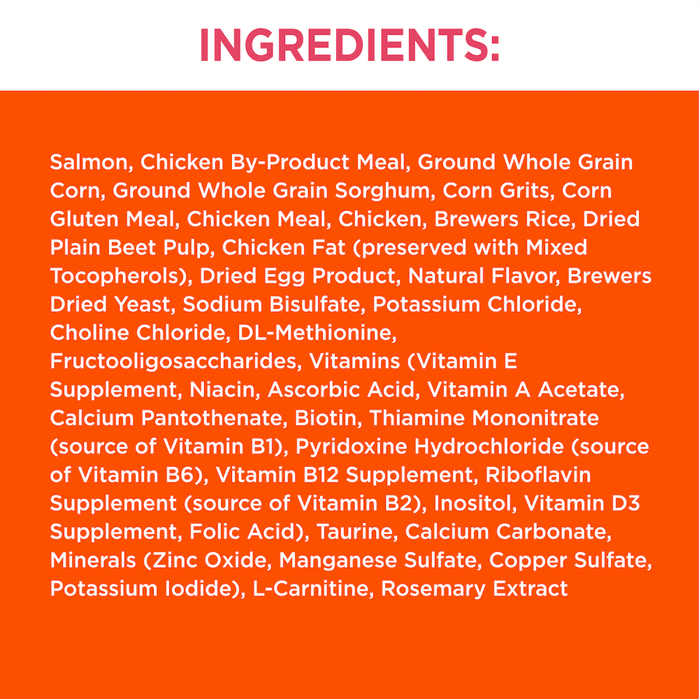 IAMS PROACTIVE HEALTH Adult Dry Cat Food with Salmon 7.26kg Bag ingredients image