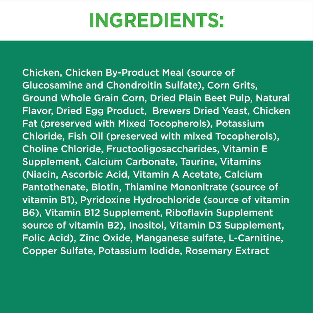 IAMS PROACTIVE HEALTH Senior Dry Cat Food with Chicken 1.59kg Bag ingredients image