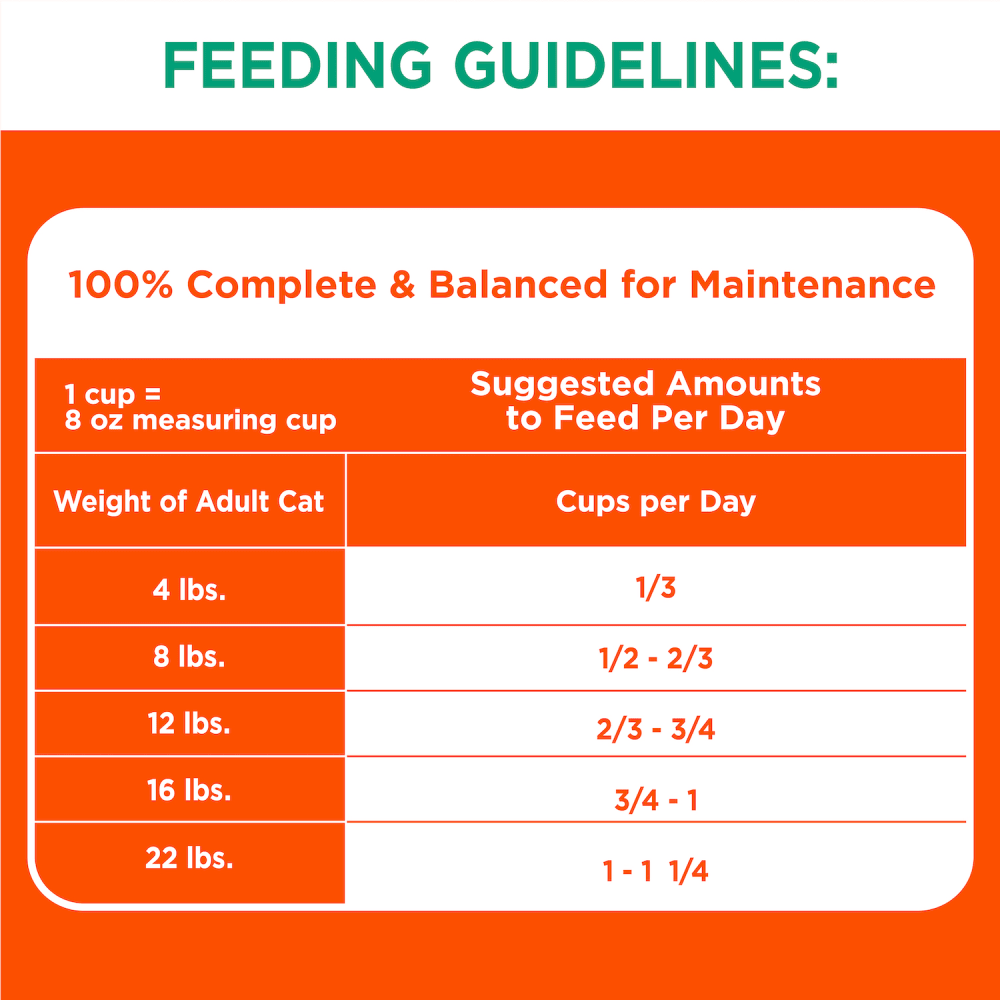 IAMS PROACTIVE HEALTH Hairball Care Adult Dry Cat Food with Chicken & Salmon 1.59kg Bag feeding guidelines image